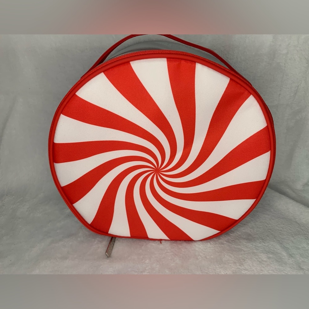 Peppermint stripe red and white makeup bag
